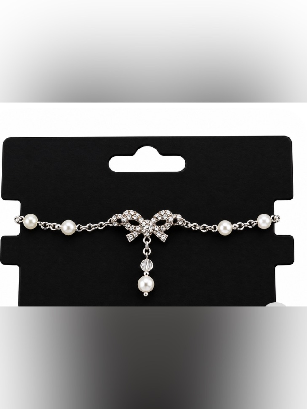 Pearl and Crystal Bow Bracelet - Silver Tone
